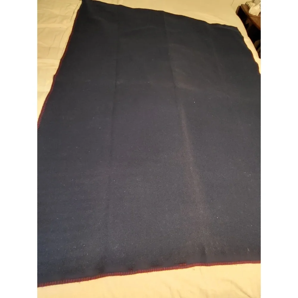Vintage LL Bean Navy Blue Wool & Cashmere Blend Throw Blanket